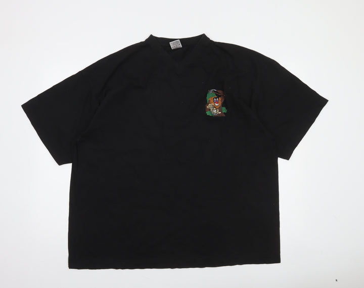 Hanes Mens Black 2XL Looney Tunes V-Neck Graphic T-Shirt