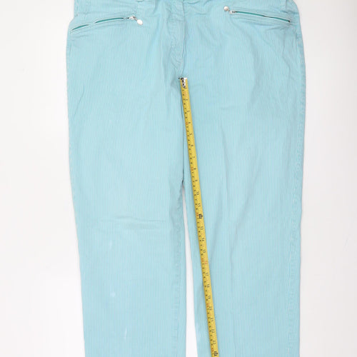 Ulla Popken Women's Blue Striped Cotton Chino Trousers Size 22 Plus