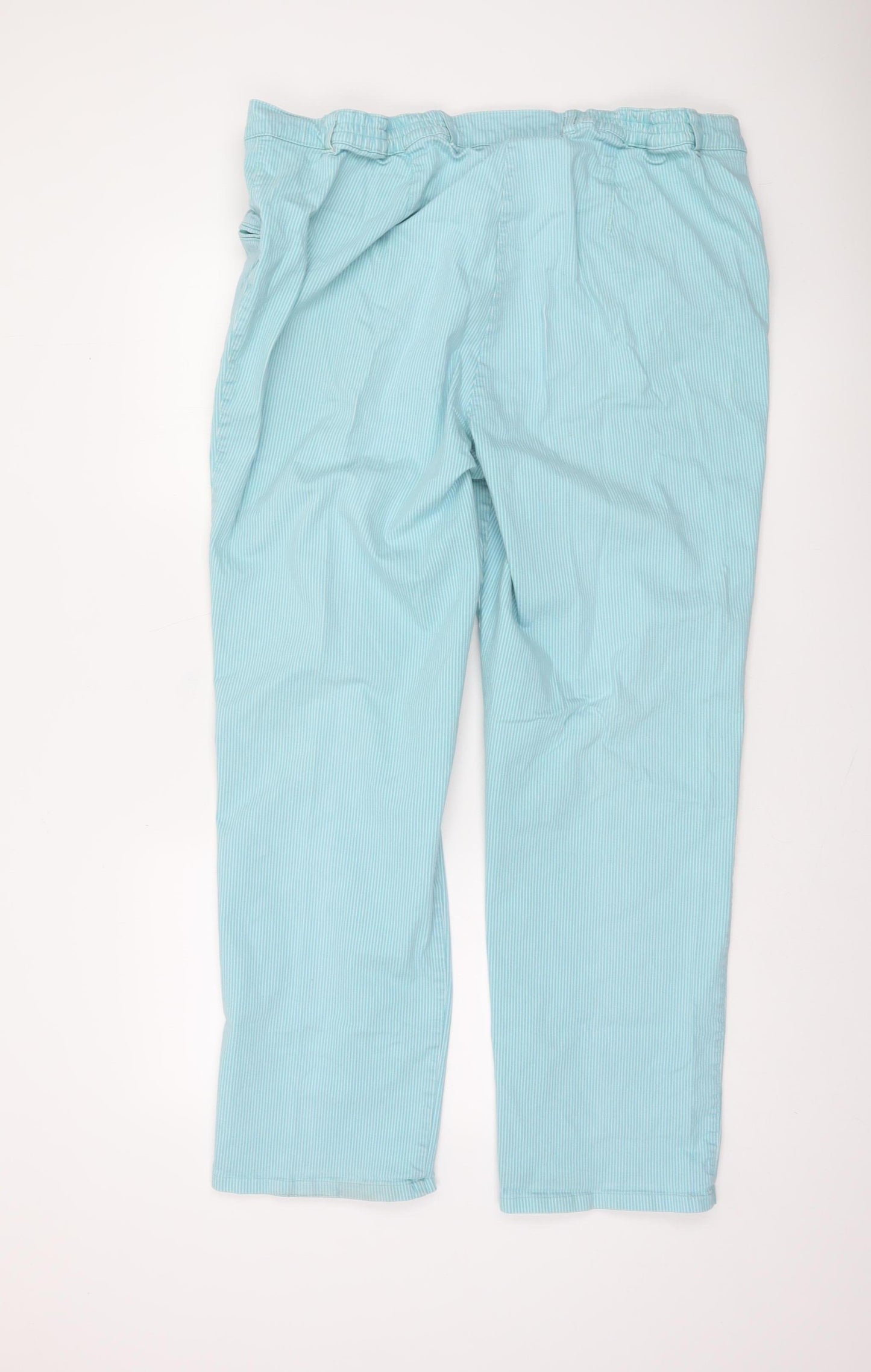 Ulla Popken Women's Blue Striped Cotton Chino Trousers Size 22 Plus