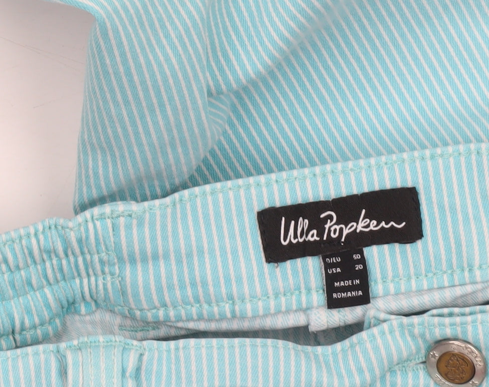 Ulla Popken Women's Blue Striped Cotton Chino Trousers Size 22 Plus