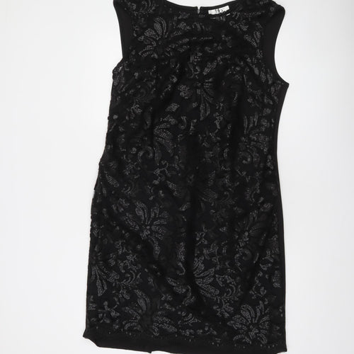 SD Collection Women Black Size 16 Lace Sequin Sheath Cocktail Dress