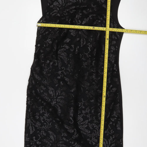 SD Collection Women Black Size 16 Lace Sequin Sheath Cocktail Dress