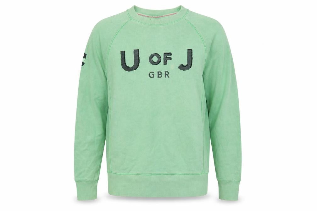 Front view of Jack Wills Men's Green Cotton Graphic Pullover Sweatshirt, size M