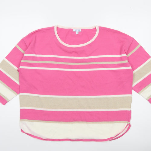 Tea Lane Women Pink Striped 3/4 Sleeve Pullover Jumper Size M Viscose Blend