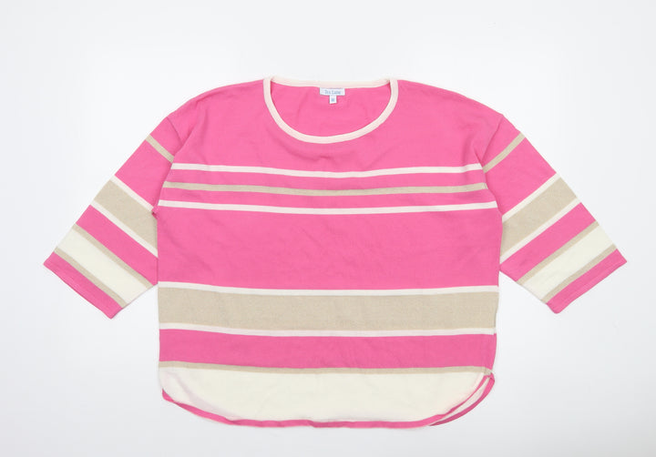 Tea Lane Women Pink Striped 3/4 Sleeve Pullover Jumper Size M Viscose Blend