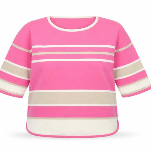 Tea Lane Women Pink Striped 3/4 Sleeve Pullover Jumper Size M Viscose Blend