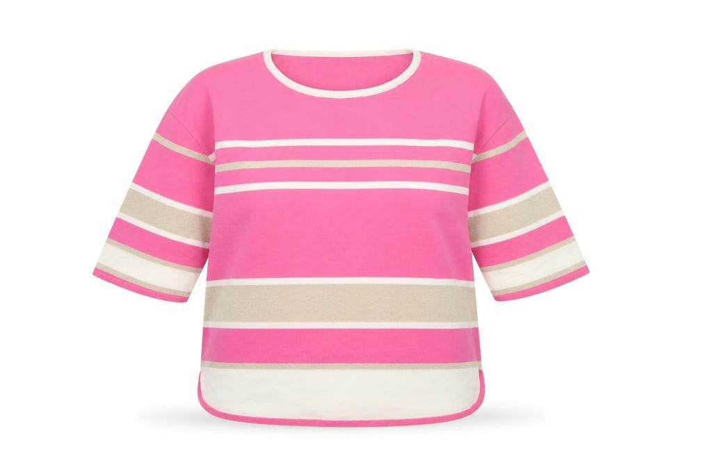 Tea Lane Women Pink Striped 3/4 Sleeve Pullover Jumper Size M Viscose Blend