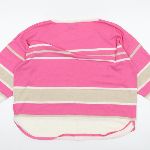 Tea Lane Women Pink Striped 3/4 Sleeve Pullover Jumper Size M Viscose Blend