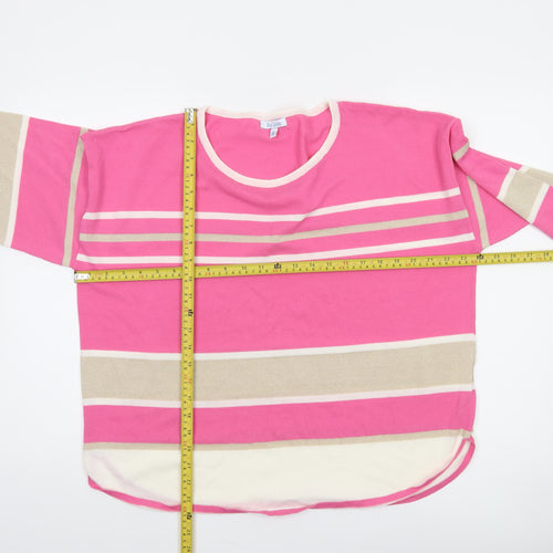Tea Lane Women Pink Striped 3/4 Sleeve Pullover Jumper Size M Viscose Blend