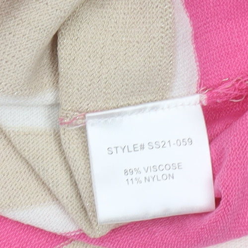 Tea Lane Women Pink Striped 3/4 Sleeve Pullover Jumper Size M Viscose Blend
