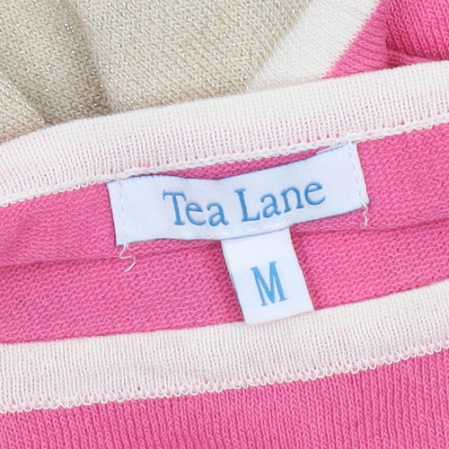 Tea Lane Women Pink Striped 3/4 Sleeve Pullover Jumper Size M Viscose Blend
