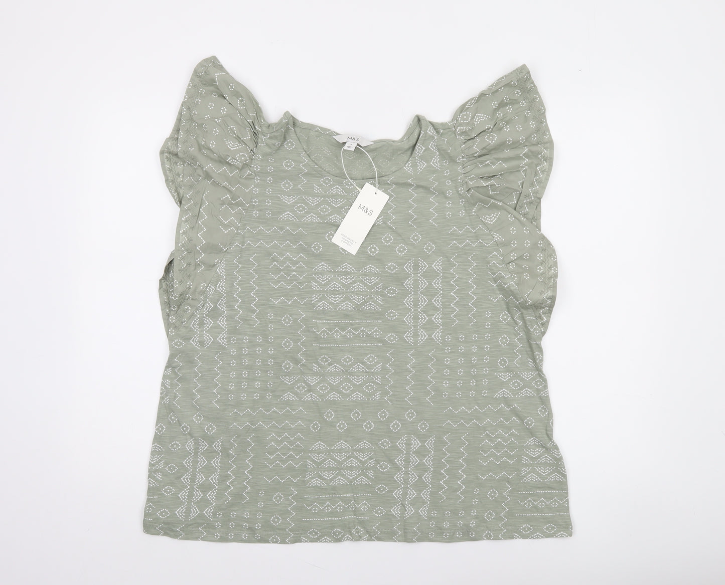 Marks and Spencer Women’s Green Ruffle Sleeve Cotton Blouse Size 16