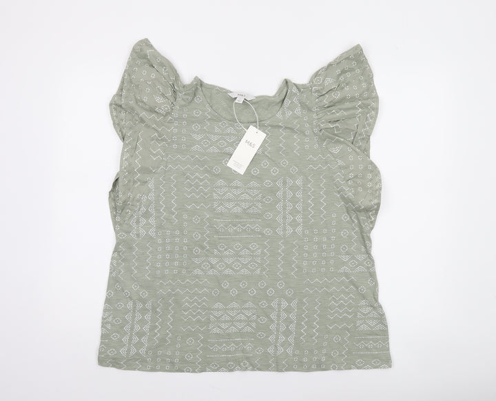 Marks and Spencer Women’s Green Ruffle Sleeve Cotton Blouse Size 16