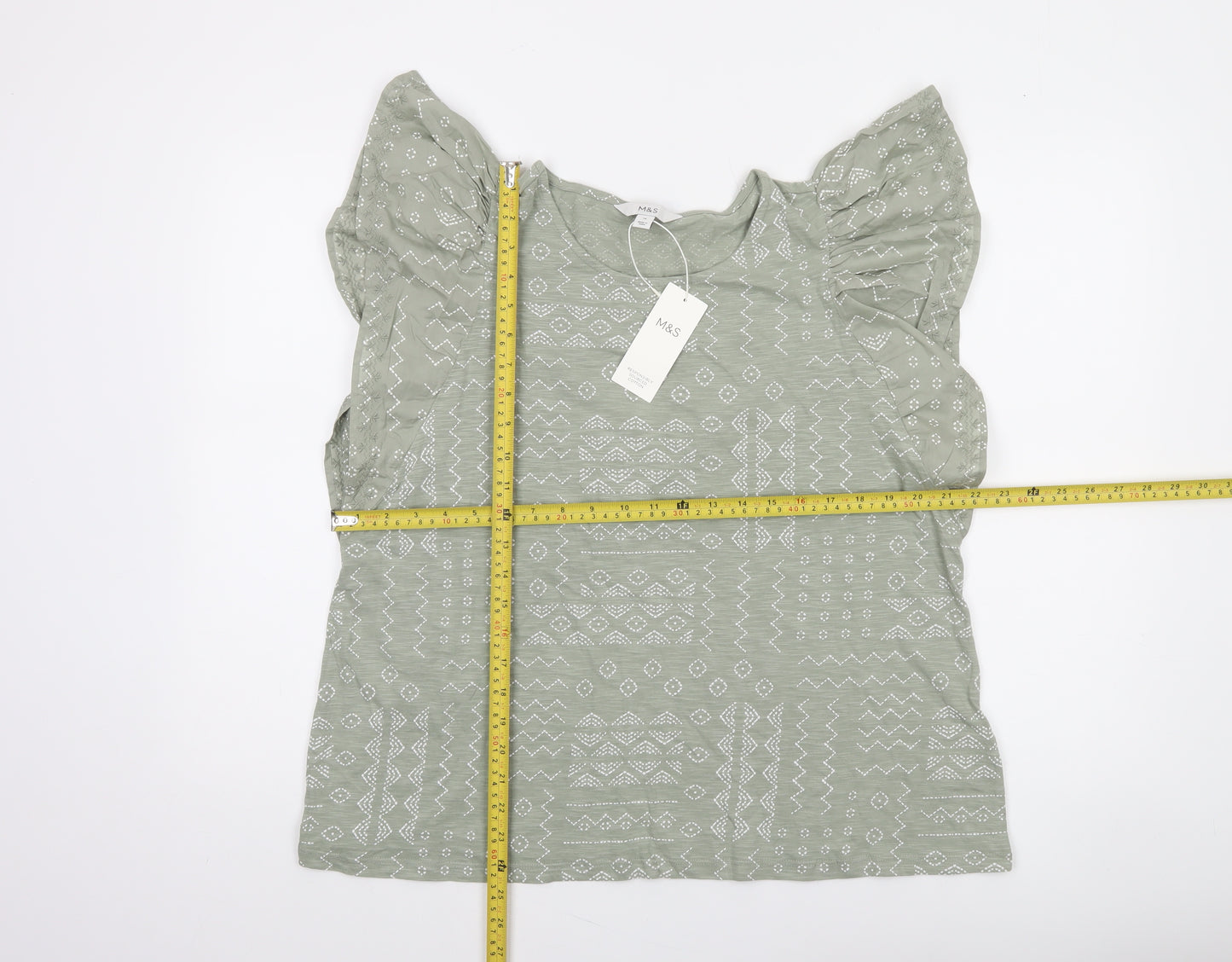 Marks and Spencer Women’s Green Ruffle Sleeve Cotton Blouse Size 16