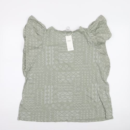 Marks and Spencer Women’s Green Ruffle Sleeve Cotton Blouse Size 16