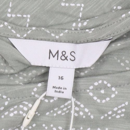 Marks and Spencer Women’s Green Ruffle Sleeve Cotton Blouse Size 16