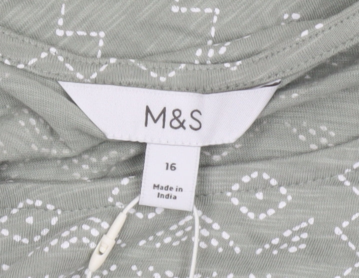 Marks and Spencer Women’s Green Ruffle Sleeve Cotton Blouse Size 16