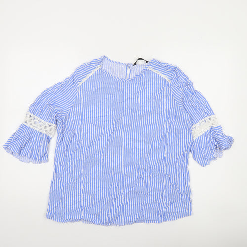 St. Bernard Women Blue Striped 3/4 Sleeve Tunic Blouse Size 18
