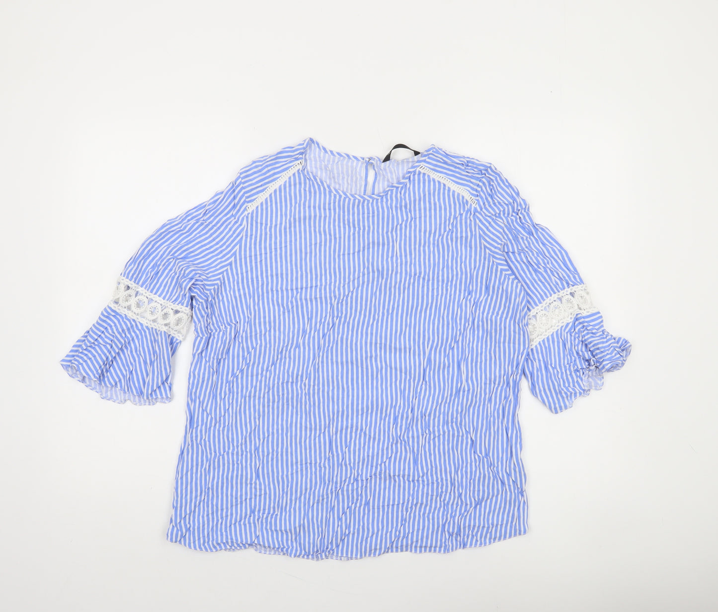 St. Bernard Women Blue Striped 3/4 Sleeve Tunic Blouse Size 18