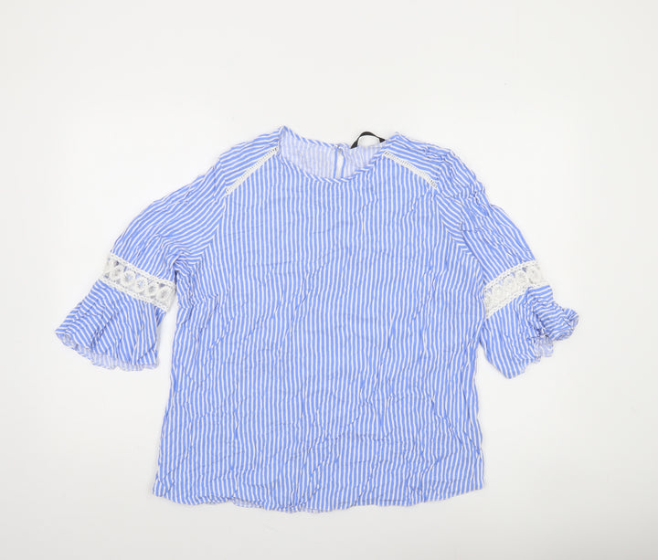 St. Bernard Women Blue Striped 3/4 Sleeve Tunic Blouse Size 18