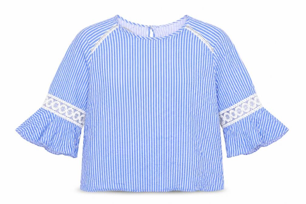 St. Bernard Women Blue Striped 3/4 Sleeve Tunic Blouse Size 18