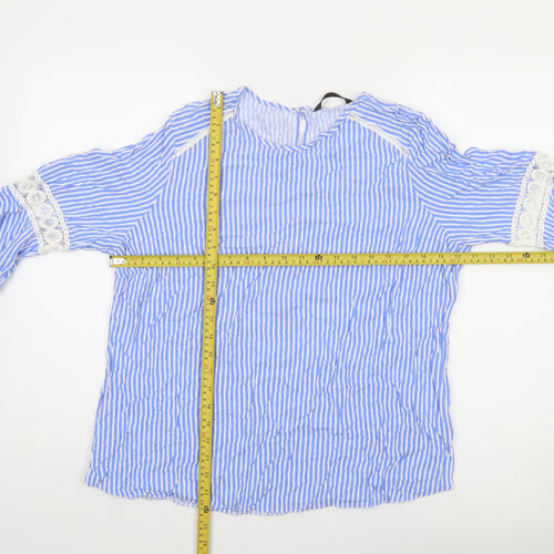 St. Bernard Women Blue Striped 3/4 Sleeve Tunic Blouse Size 18