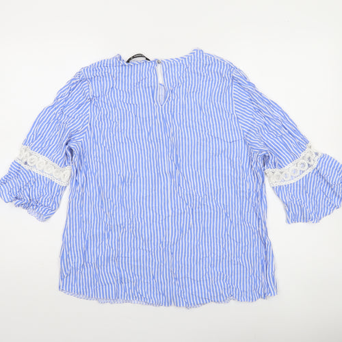 St. Bernard Women Blue Striped 3/4 Sleeve Tunic Blouse Size 18