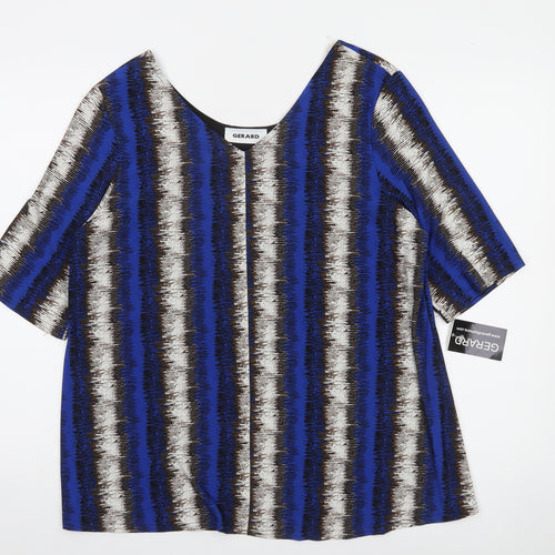 Gerard Women's Blue Striped Tunic Blouse Size 16 Short Sleeve Top