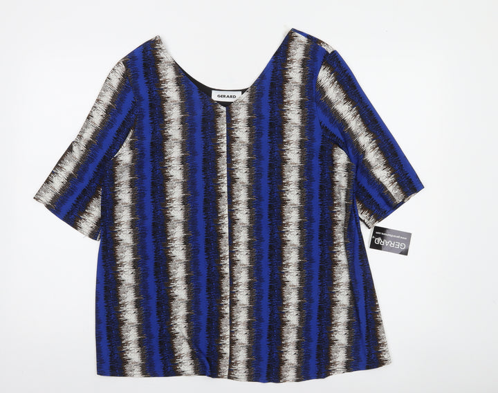 Gerard Women's Blue Striped Tunic Blouse Size 16 Short Sleeve Top