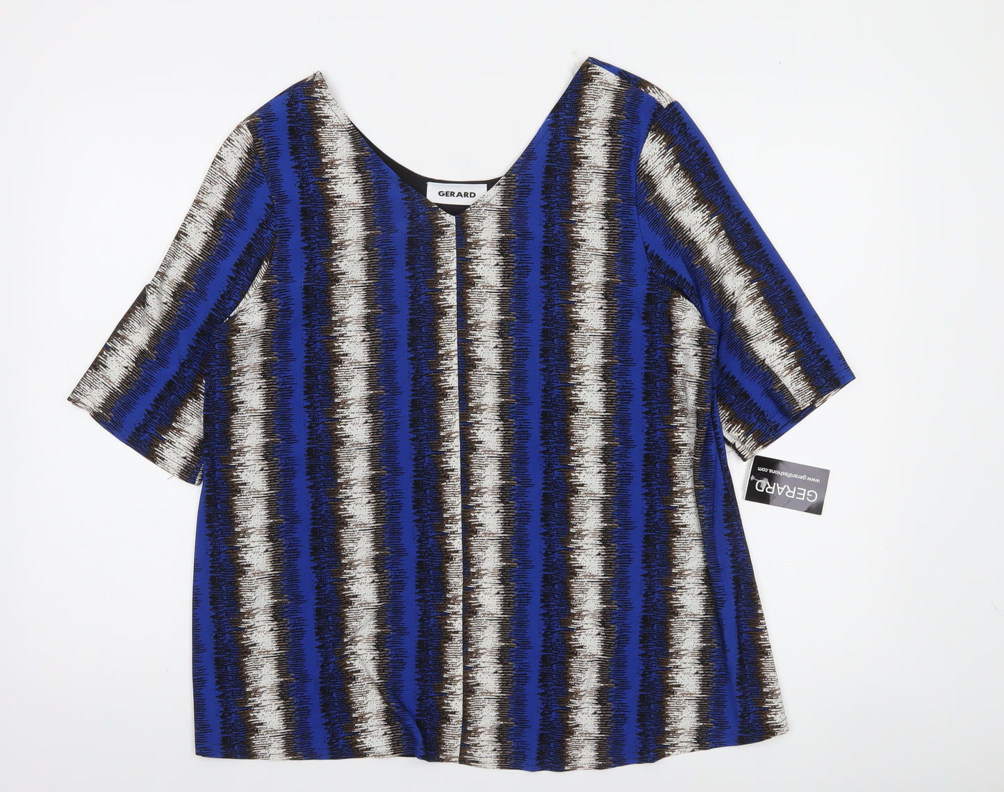 Gerard Women's Blue Striped Tunic Blouse Size 16 Short Sleeve Top
