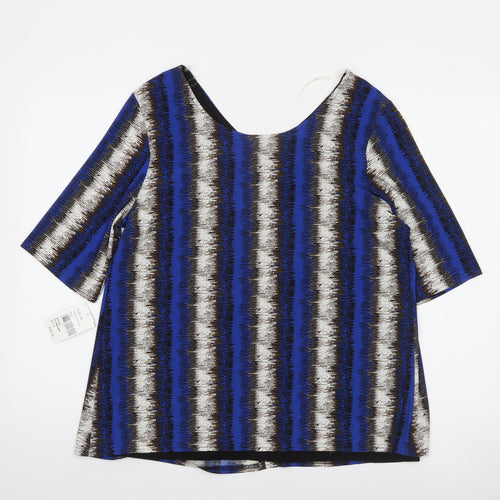 Gerard Women's Blue Striped Tunic Blouse Size 16 Short Sleeve Top