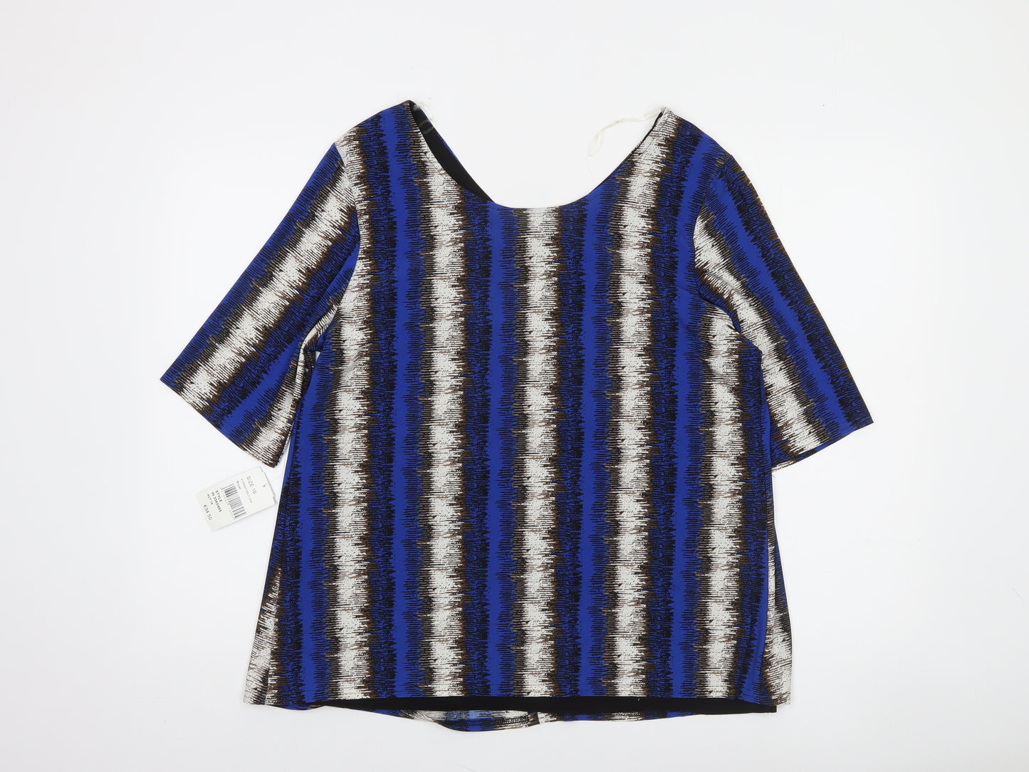 Gerard Women's Blue Striped Tunic Blouse Size 16 Short Sleeve Top