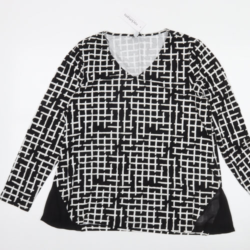 Rockmans Women Black Geometric Tunic Blouse M Long Sleeve Viscose