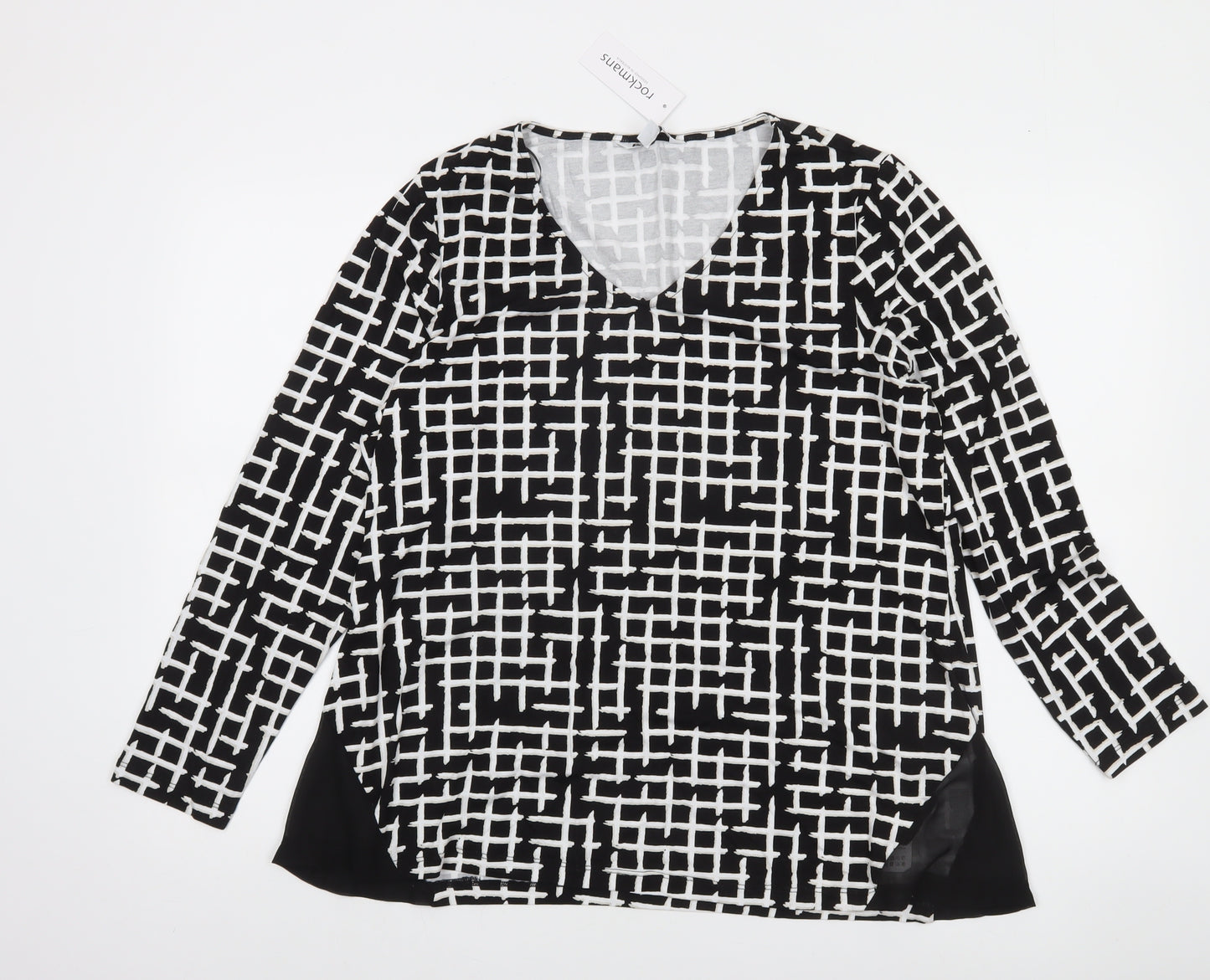 Rockmans Women Black Geometric Tunic Blouse M Long Sleeve Viscose
