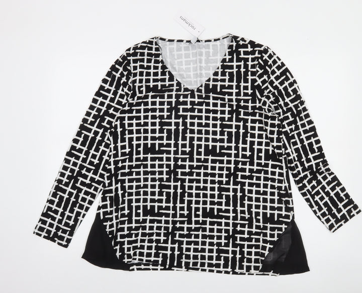 Rockmans Women Black Geometric Tunic Blouse M Long Sleeve Viscose