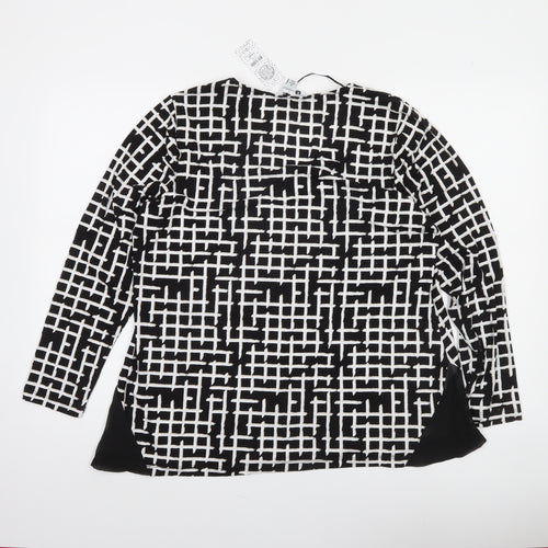 Rockmans Women Black Geometric Tunic Blouse M Long Sleeve Viscose