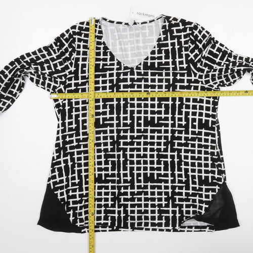 Rockmans Women Black Geometric Tunic Blouse M Long Sleeve Viscose