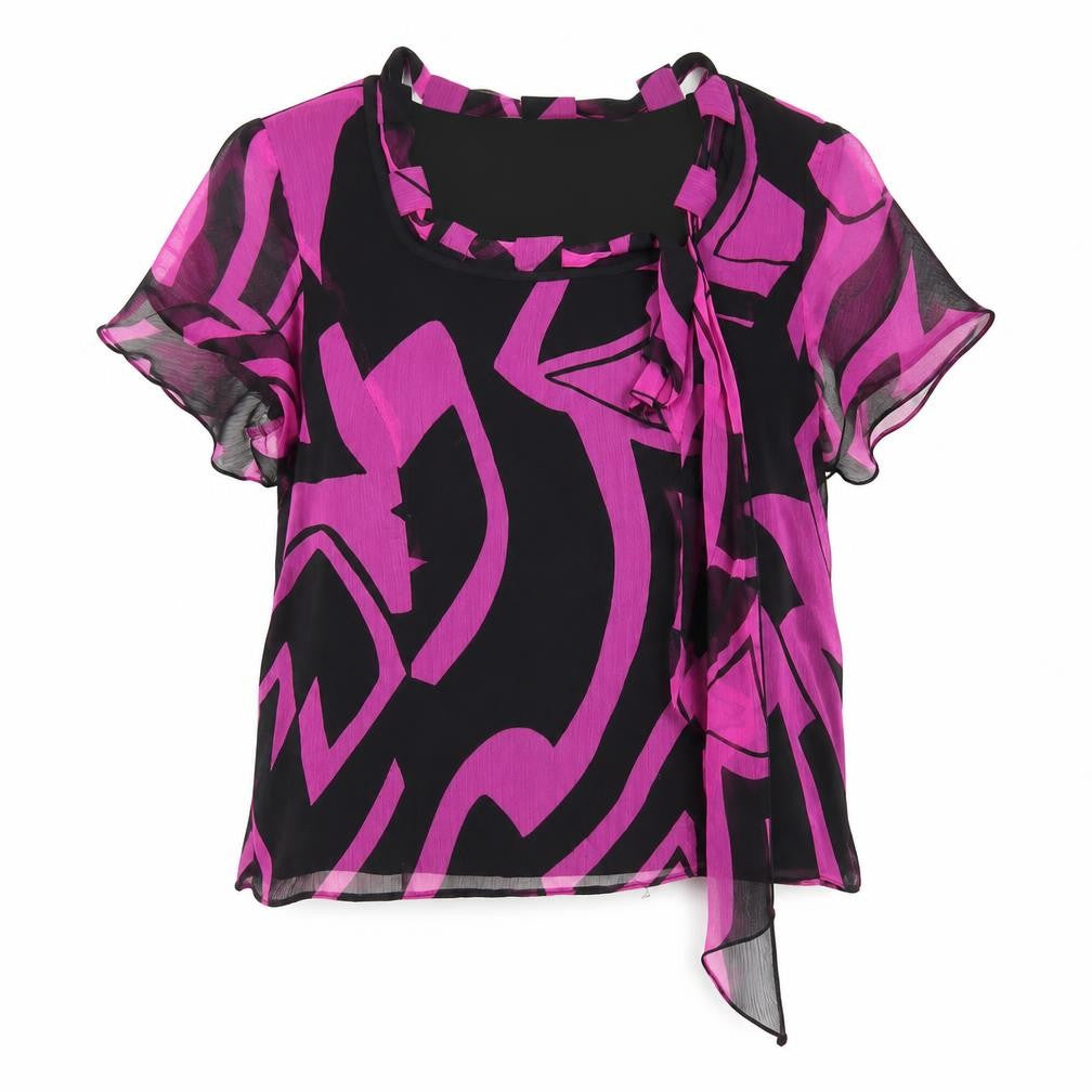 Front view of JomHay women’s multicoloured geometric chiffon tunic blouse, size UK 16
