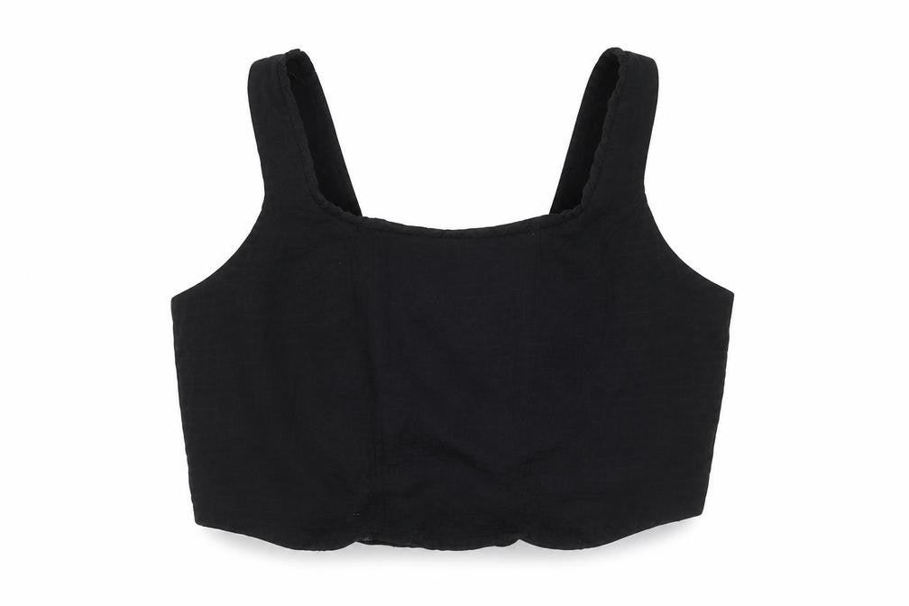 Front view of Savida Women's Black Cropped Square Neck Tank Top, size 18