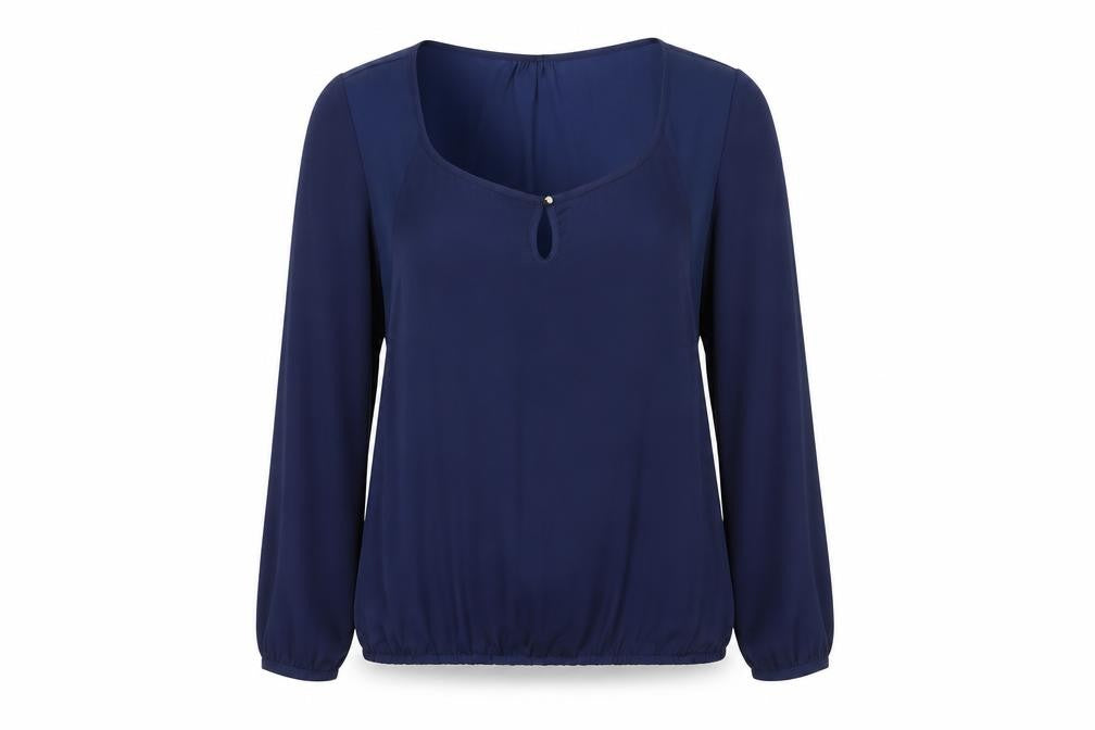 Front view of Bershka Women's Blue Long Sleeve Polyester Blouse, size S