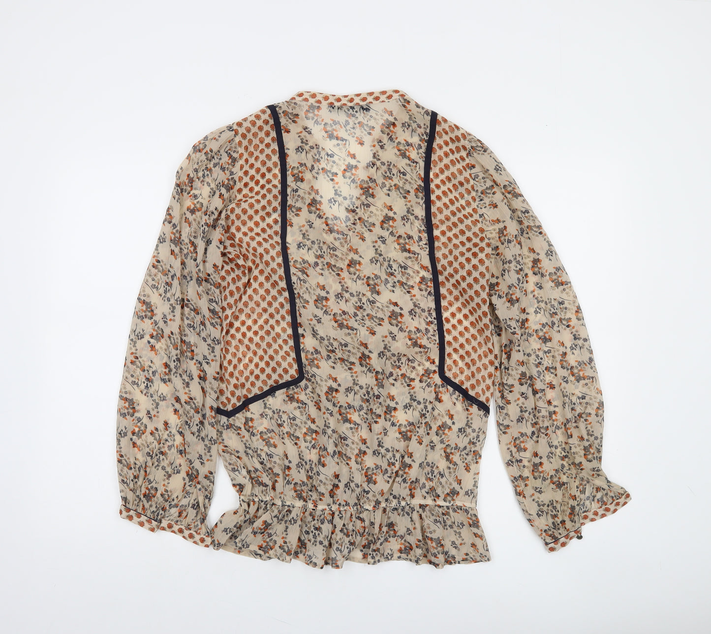 Oasis Women's Beige Floral Ruffle Bohemian Blouse Size 12