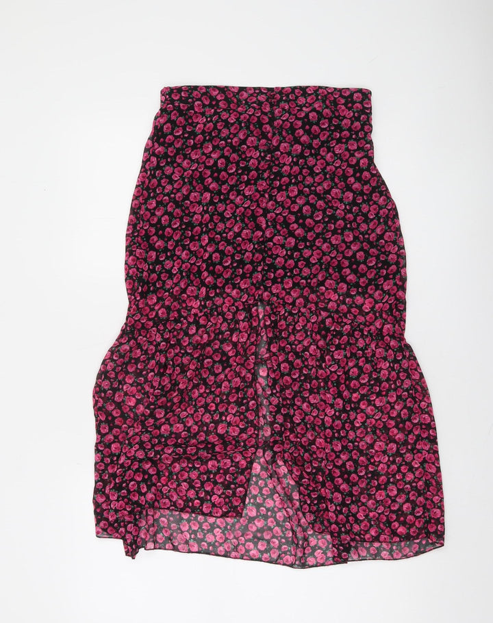 Bershka Womens Multicoloured Floral Midi Flare Skirt Size 12