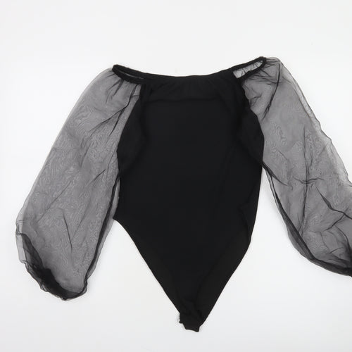 Boohoo Women Black UK 12 Off Shoulder Sheer Sleeve Bodysuit