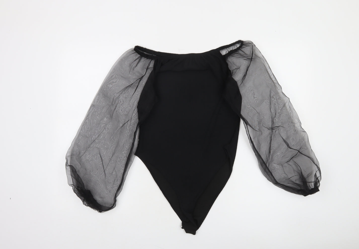 Boohoo Women Black UK 12 Off Shoulder Sheer Sleeve Bodysuit