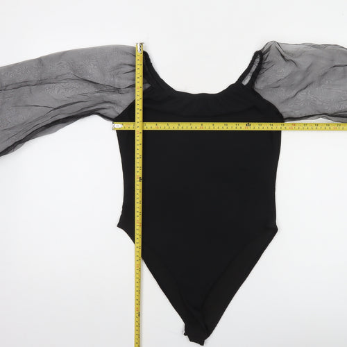 Boohoo Women Black UK 12 Off Shoulder Sheer Sleeve Bodysuit