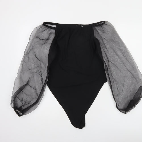 Boohoo Women Black UK 12 Off Shoulder Sheer Sleeve Bodysuit