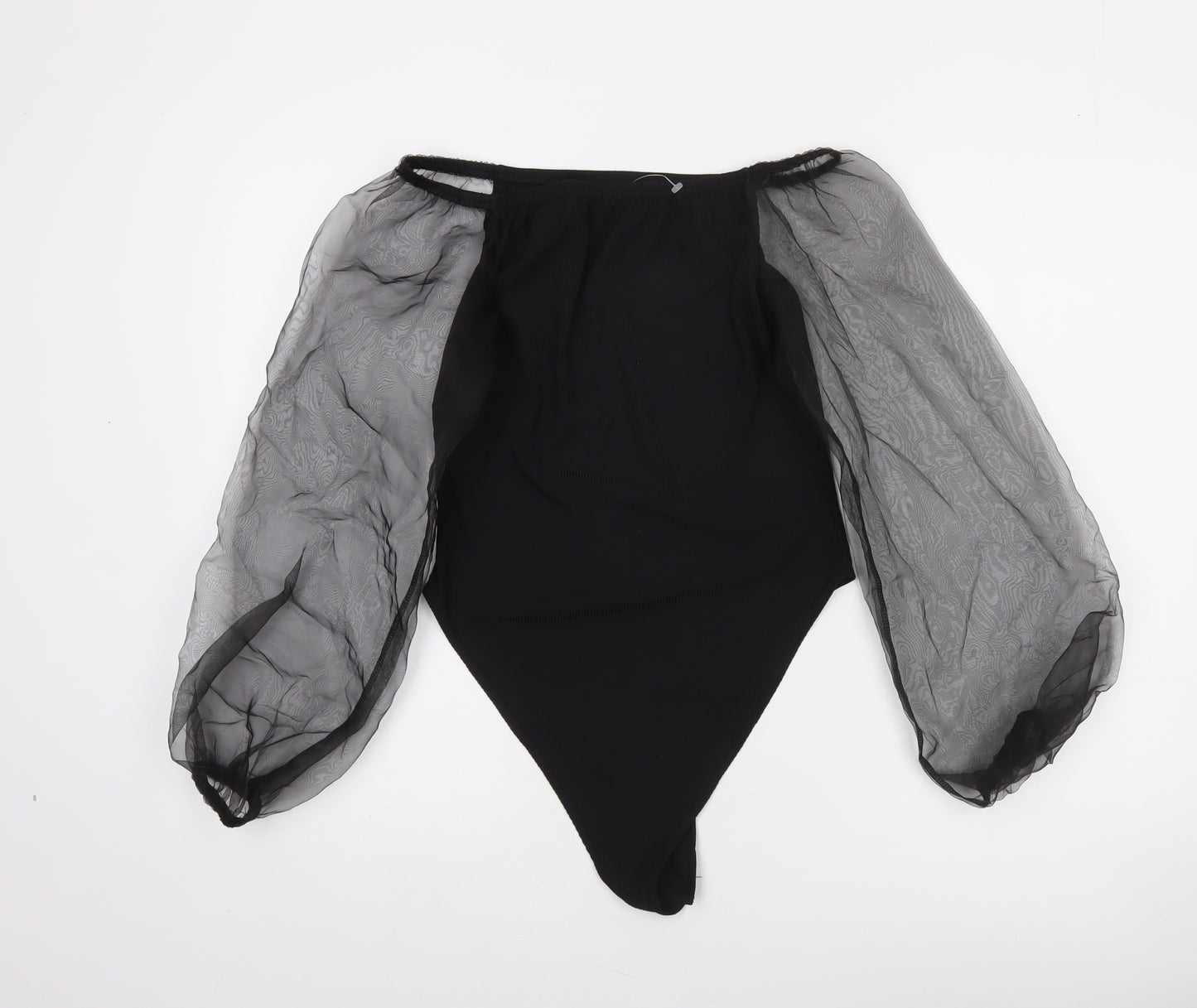 Boohoo Women Black UK 12 Off Shoulder Sheer Sleeve Bodysuit