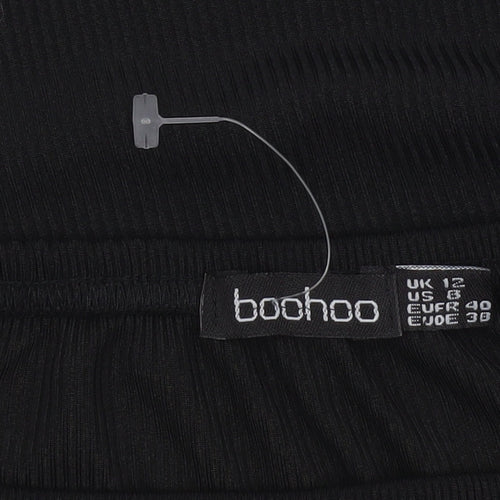 Boohoo Women Black UK 12 Off Shoulder Sheer Sleeve Bodysuit