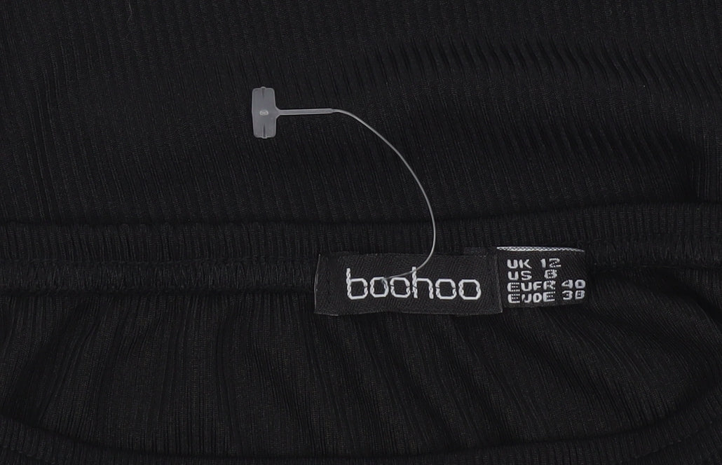 Boohoo Women Black UK 12 Off Shoulder Sheer Sleeve Bodysuit