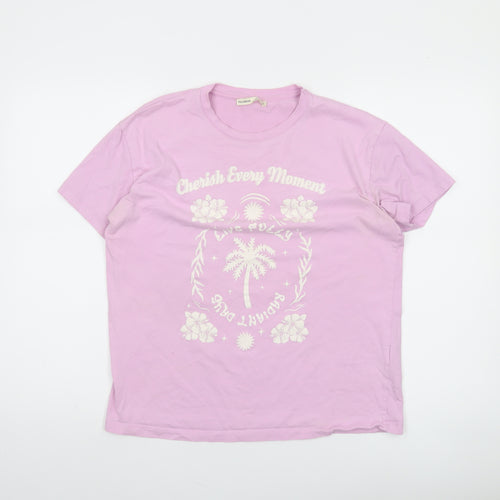 Pull&Bear Women's Pink Graphic Cotton Short Sleeve T-Shirt M